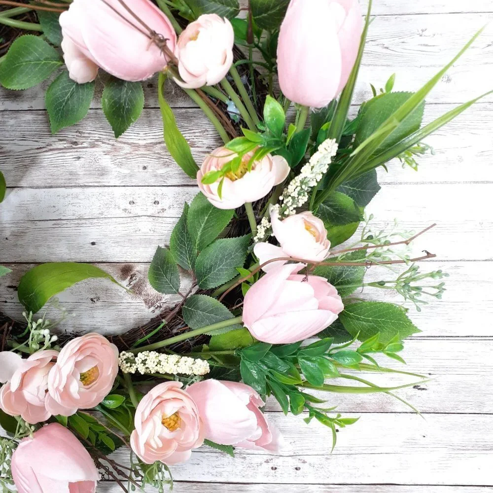 Spring Floral Wreath Pink Tulips Ranunculus Flowers 18
